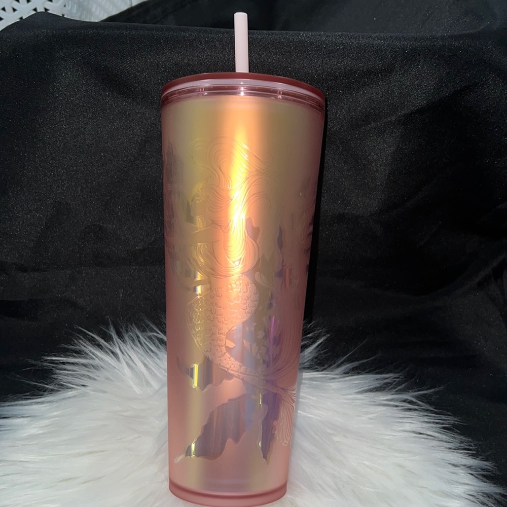 Starbucks 24 oz Siren Soft Touch Cup Rose Gold Pink Iridescent Mermaid Tumbler